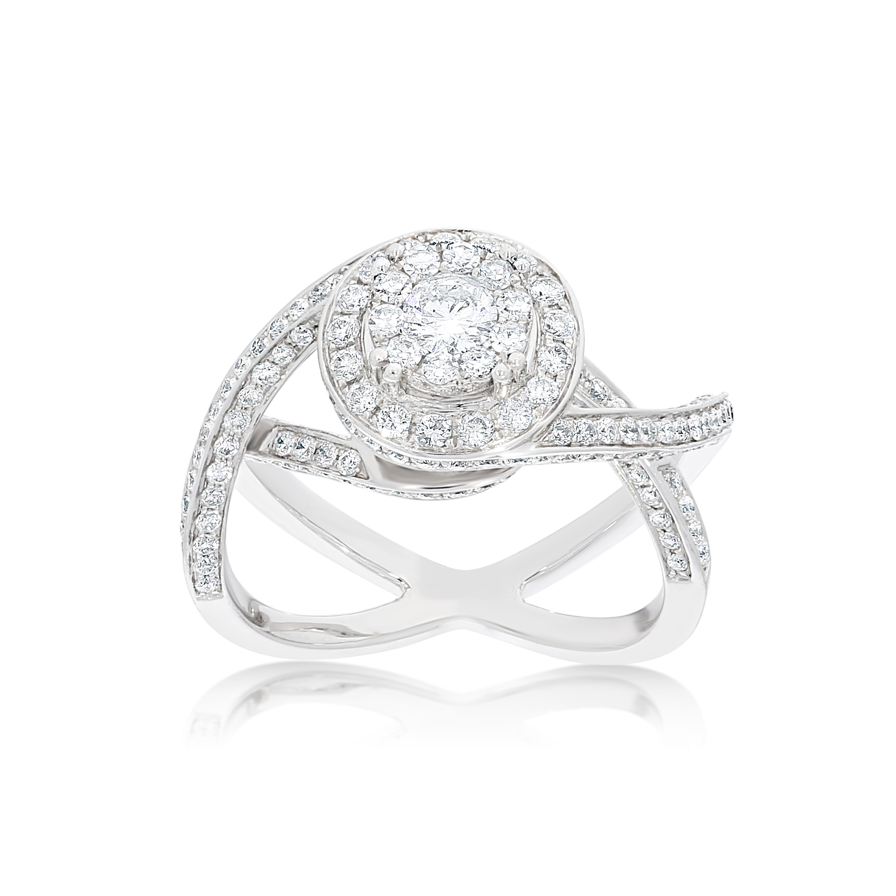 Diamond Engagement Ring Fancy Crossing 1.40 ct. 14k White Gold